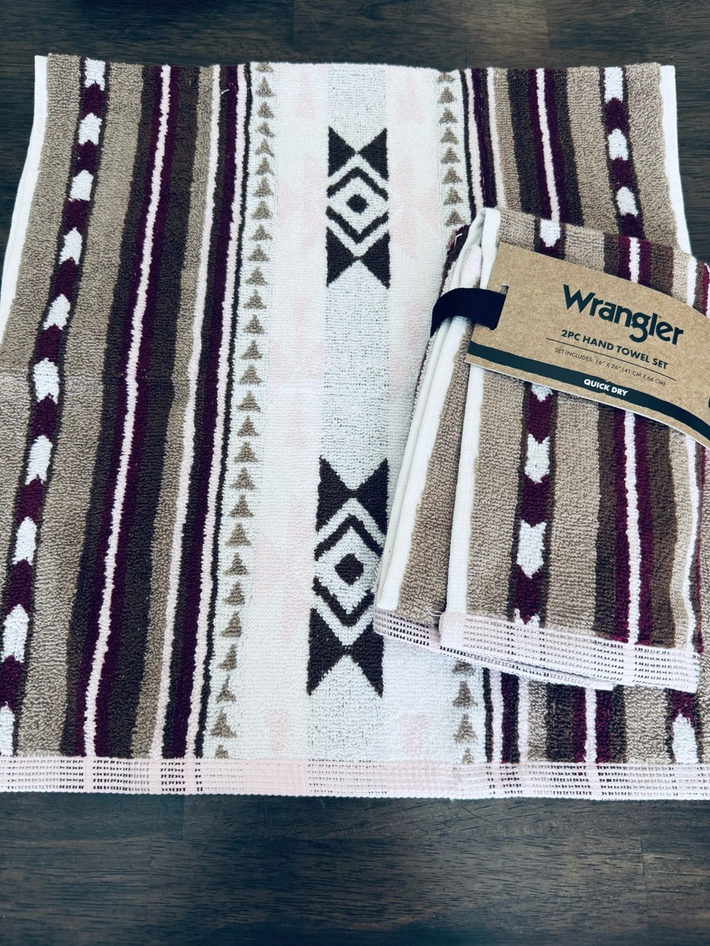 Wrangler Westmount Brown Pink Aztec Western Tribal Hand Towels Set